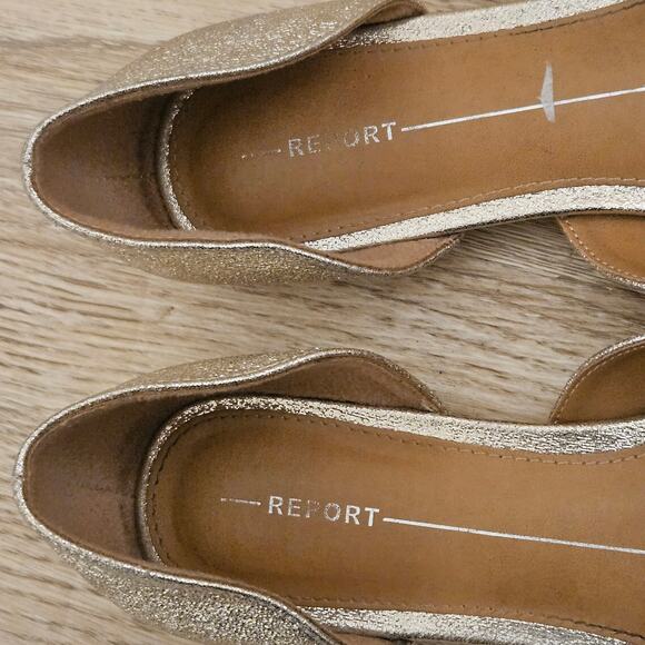Report Reyma Gold Pointy Toe Flats Slip-On Glitter Metallic Shoes Womens Size 7 - Picture 3 of 9